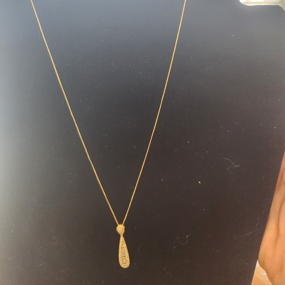 Natural Real Diamonds BowTie/Teardrop 18K yellow Japan gold necklace - Picture 3 of 5